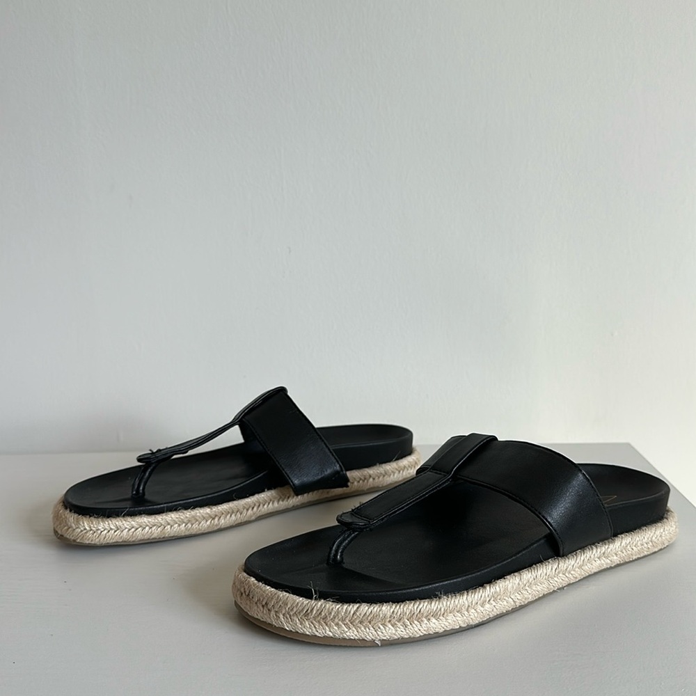 Joie Nacho Black Faux Leather Espadrille Thong Sandals Size 8